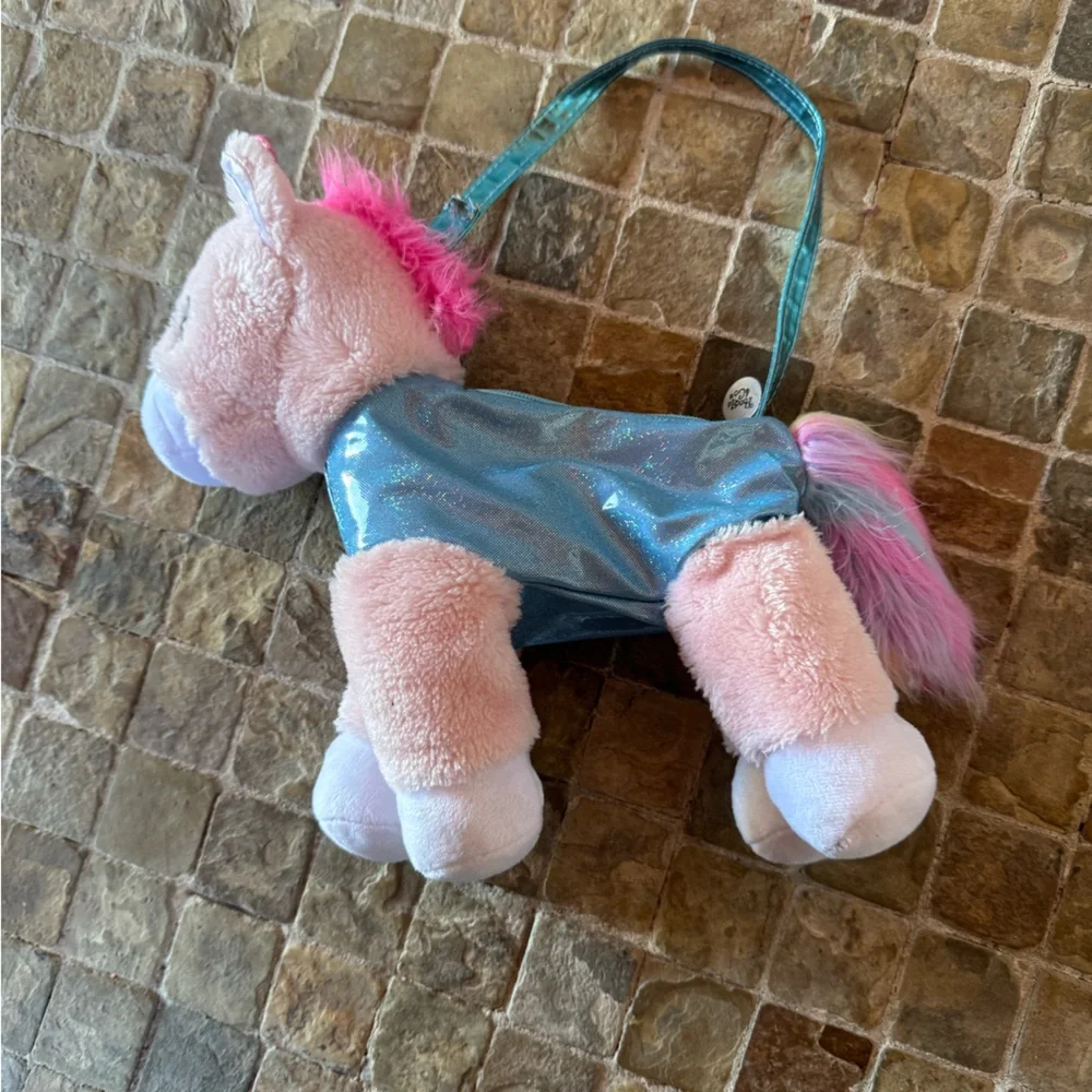 Plush Unicorn Purse with Blue Glitter Jacket